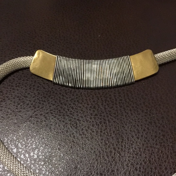 MARJORIE BAER Southwestern Two Tone Silver Gold Mesh Chain Wire Wrapped Pendant - Picture 5 of 10